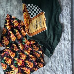 Green Baseball Lifestyle 101 Pizza Graphic Tee with Pizza Print Shorts